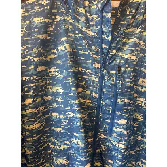 COLUMBIA BLUE WINDBREAKER MENS Large PFG ZIP UP JACKET PRINTED PATTERN GEOMETRIC - Picture 4 of 16